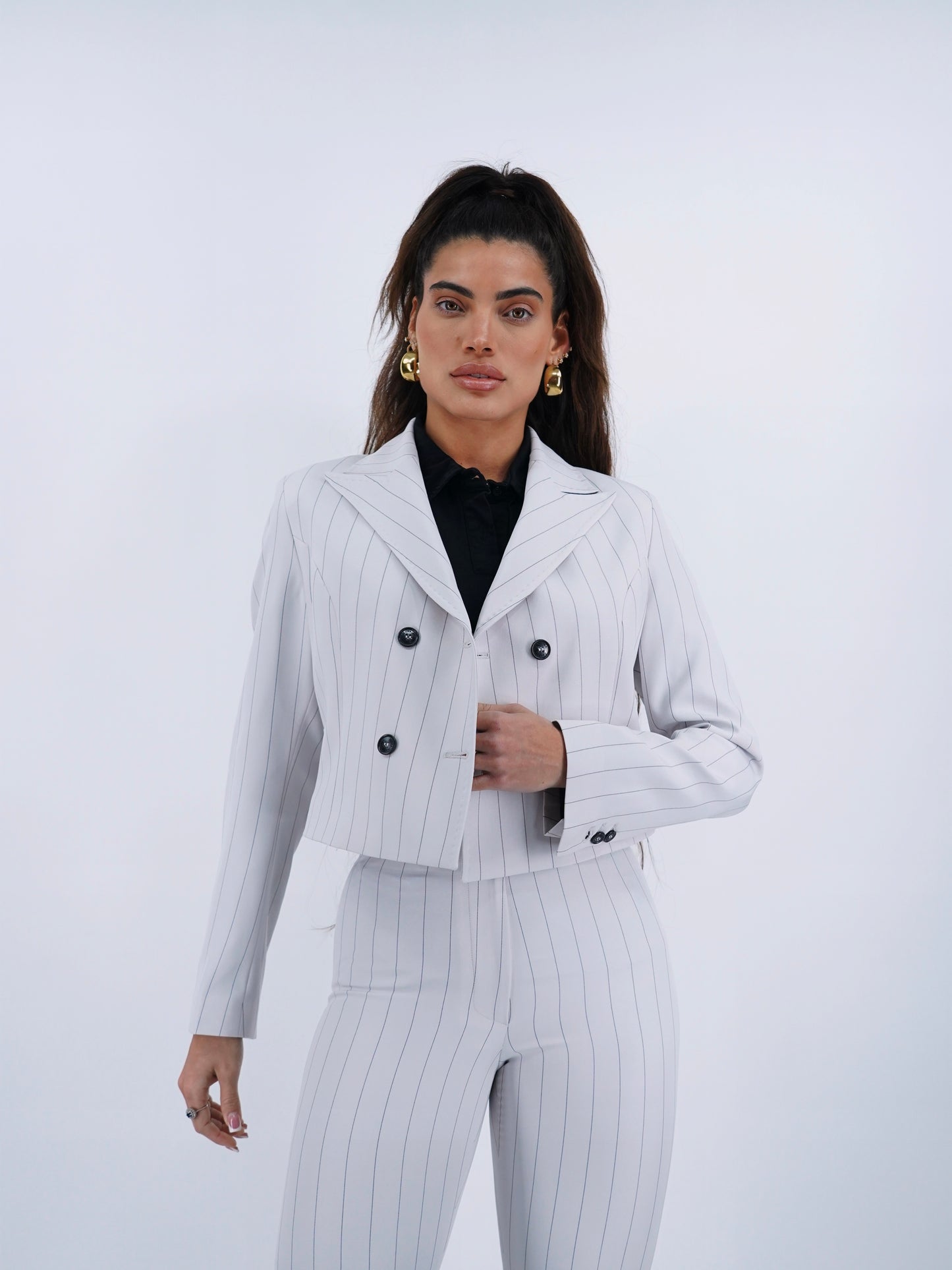 Giacca doppiopetto bianco gessato .