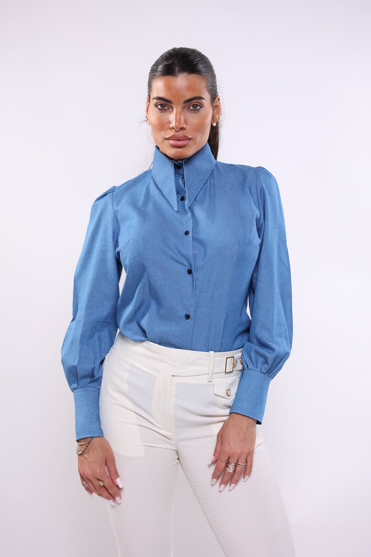 Camicia mory collo a vela blu jeans