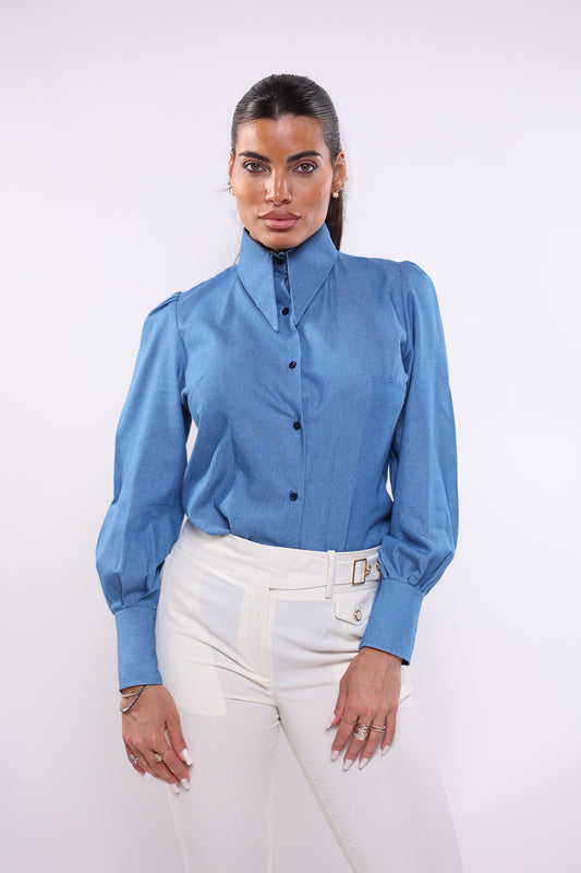 Camicia mory collo a vela blu jeans