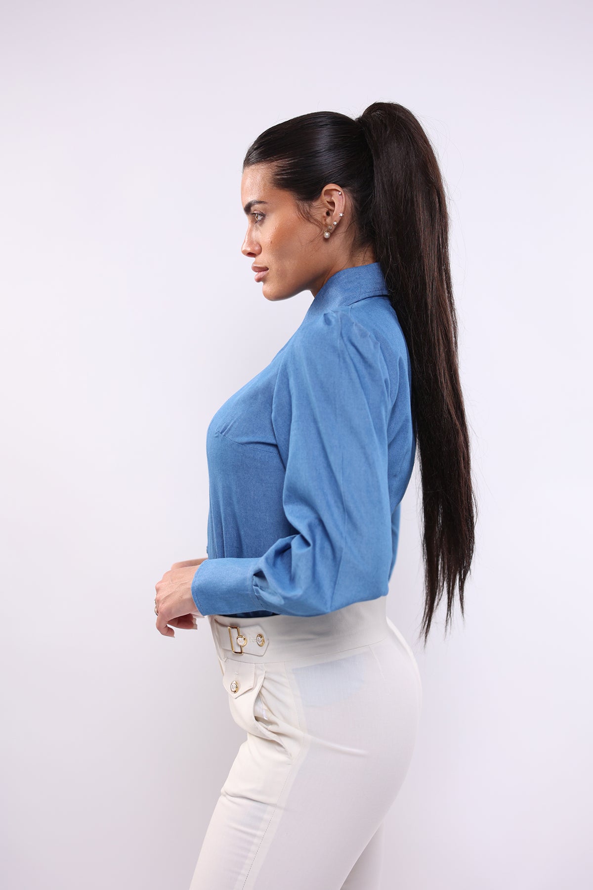 Camicia mory collo a vela blu jeans