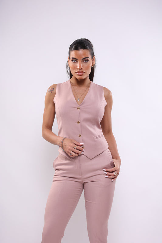 Gilet rosa antico monopetto