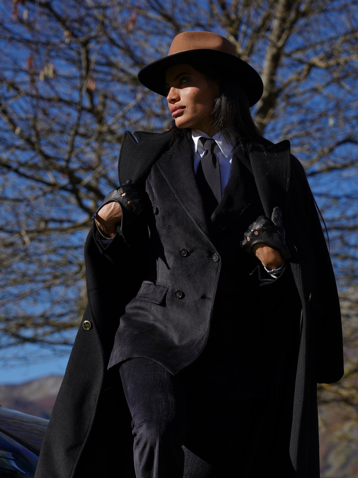 Giacca doppiopetto veluto nero a coste