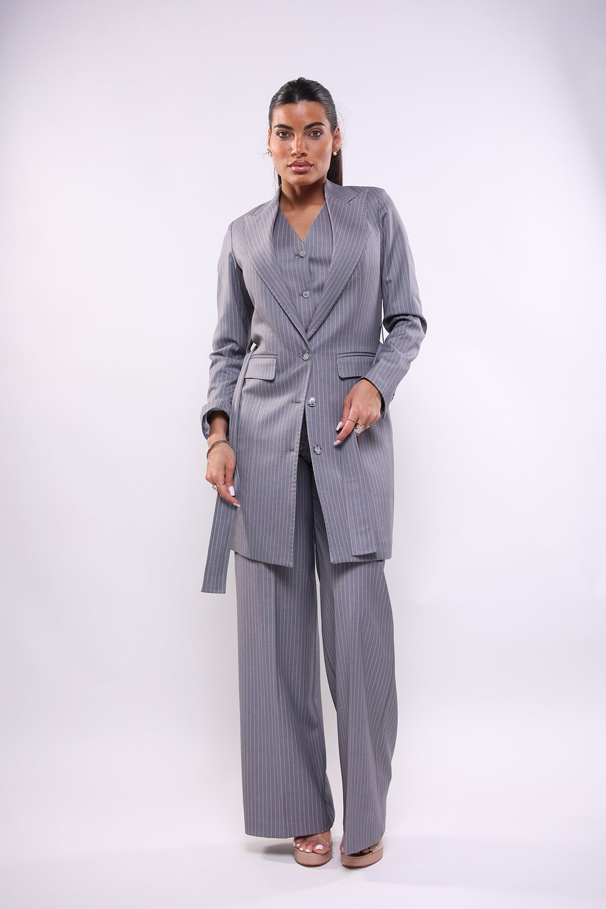 Giacca vestito grigio gessato