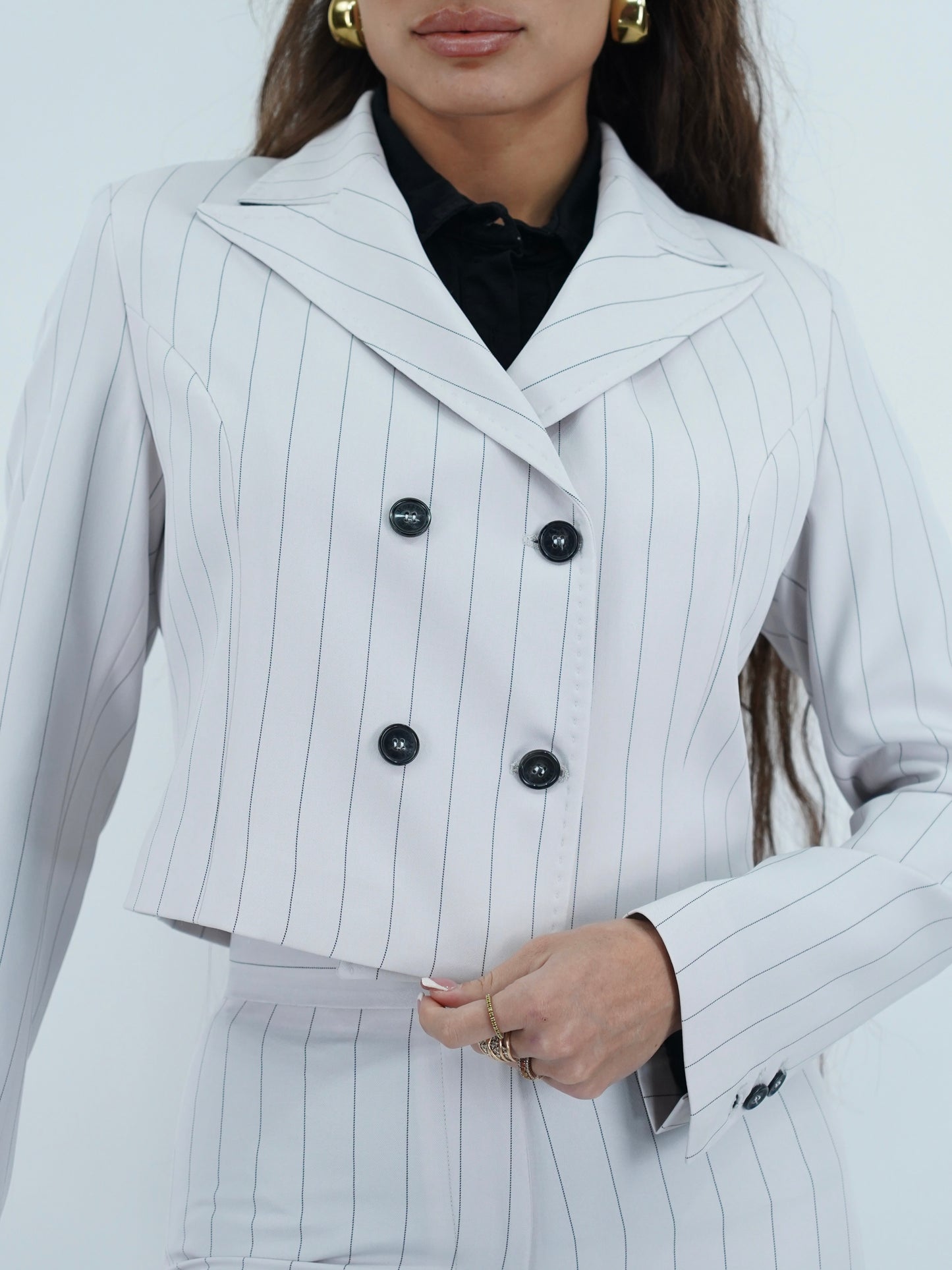 Giacca doppiopetto bianco gessato .