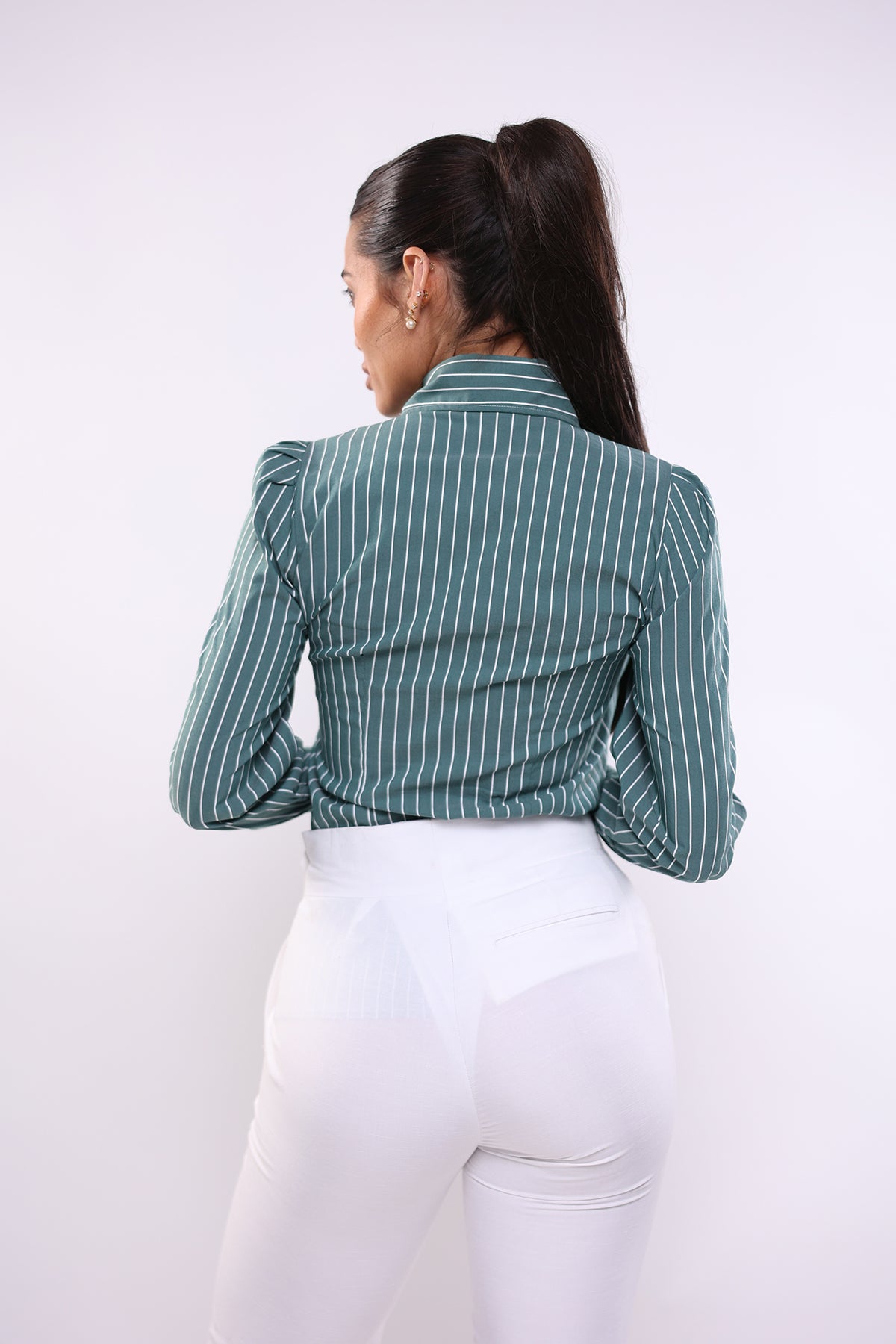 Camicia mory collo a vela verde rigato