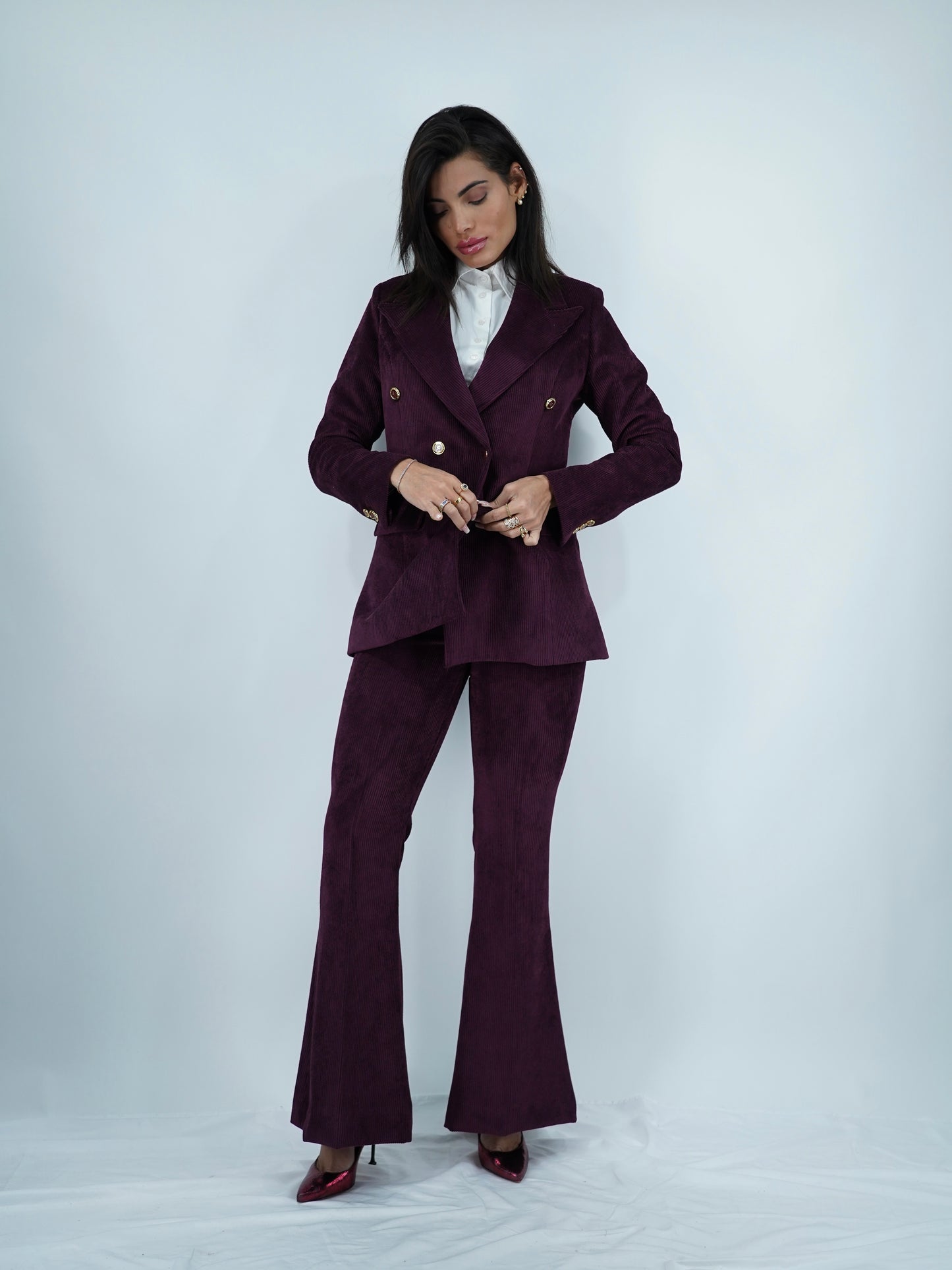 Giacca doppiopetto bordeaux velutto a coste