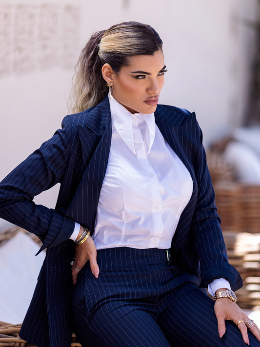 Giacca dopiopetto blu gessato