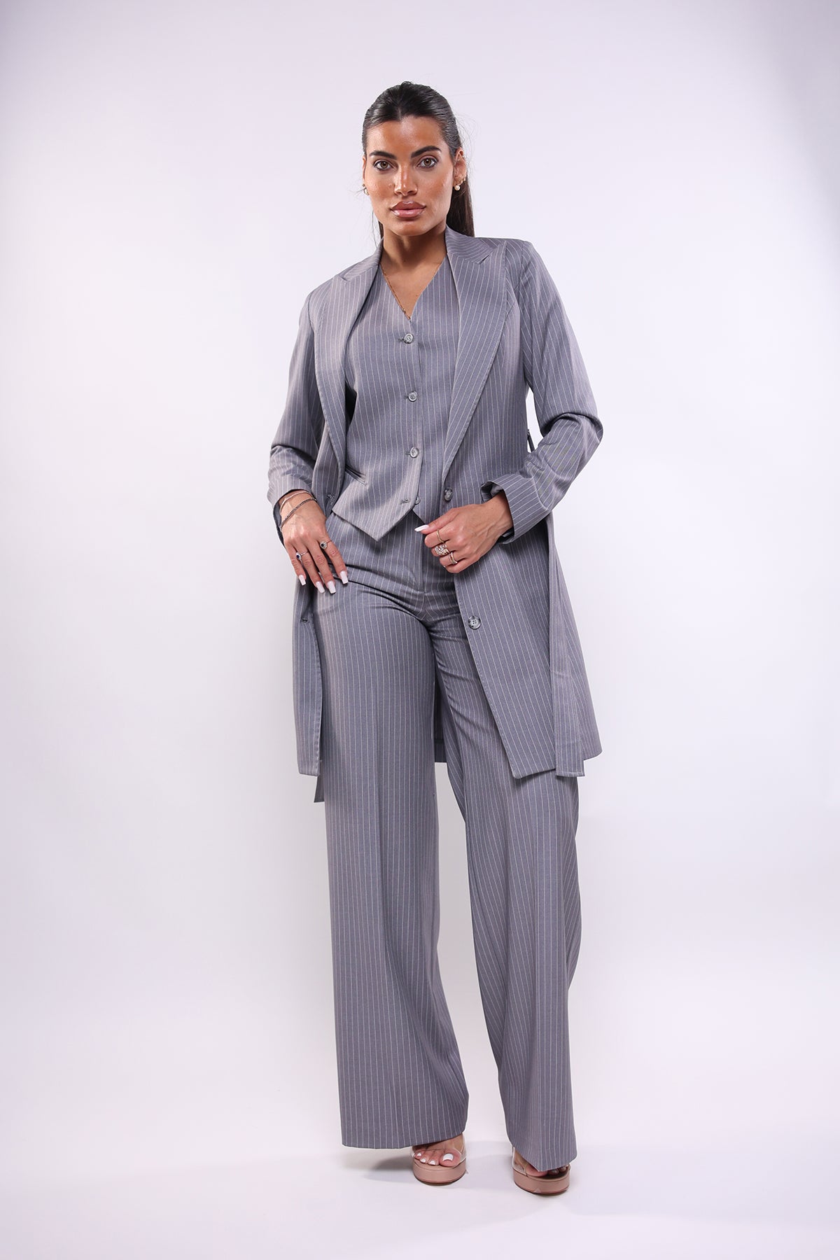 Gilet monopetto grigio gessato