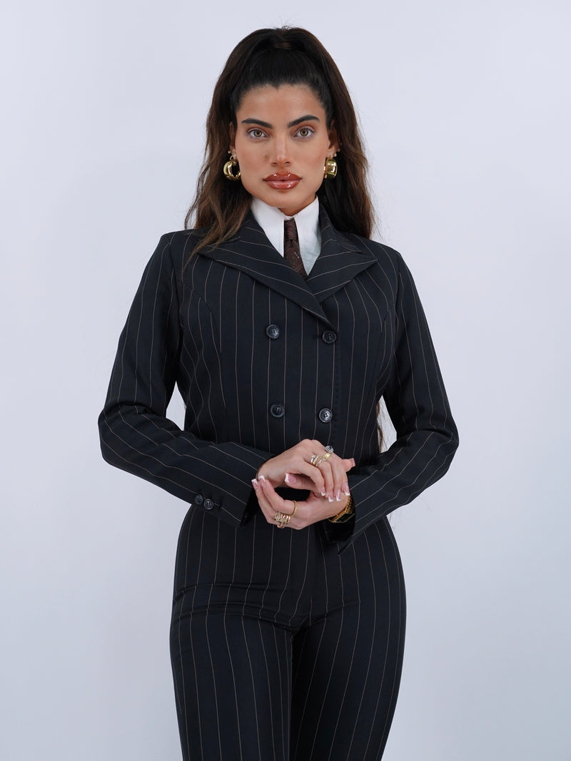 Giacca doppiopetto nero gessato .