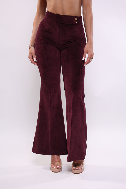Pantalone a vita alta bordeaux a coste .