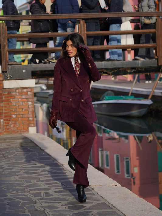 Giacca doppiopetto bordeaux velutto a coste