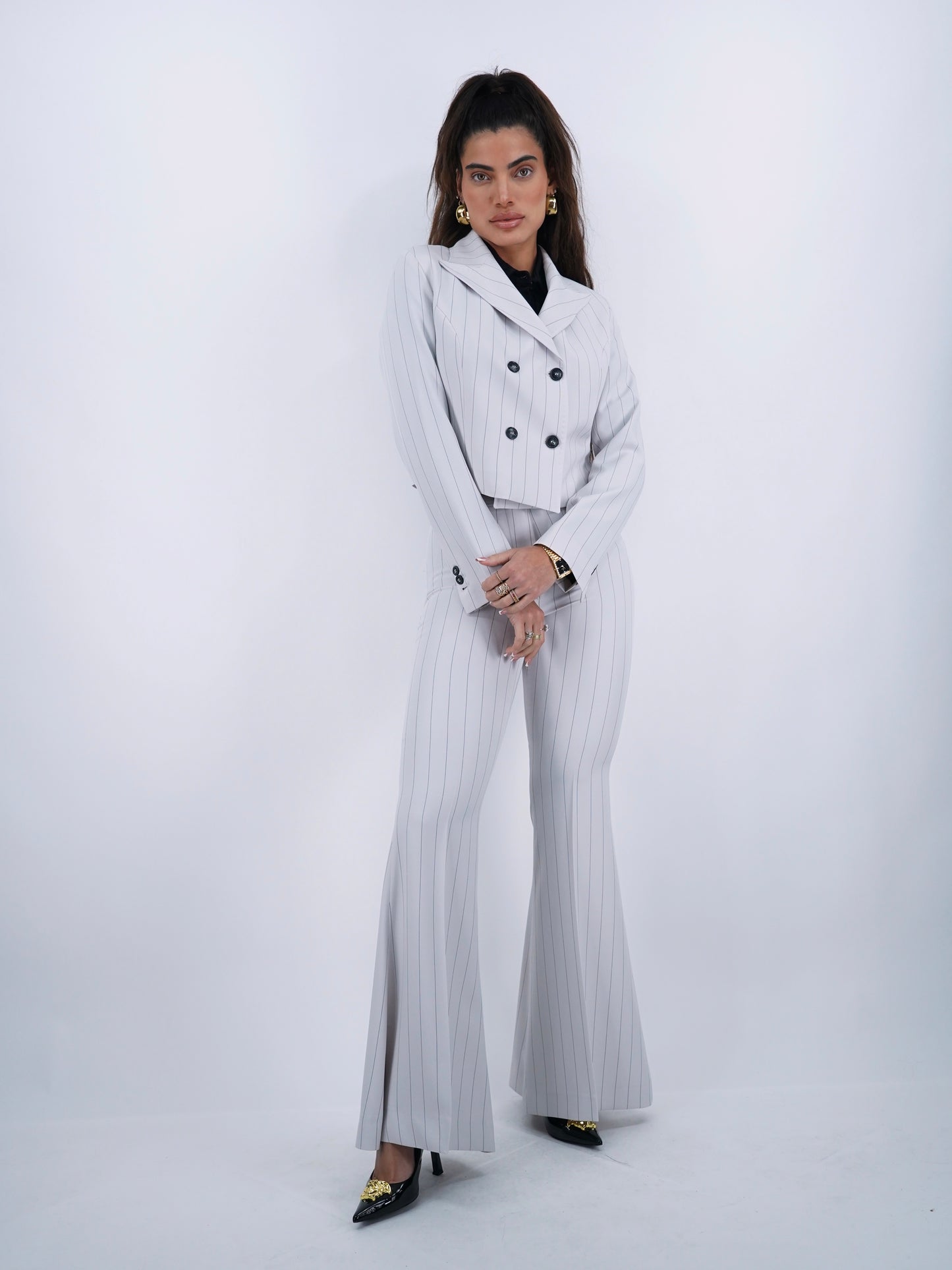 Giacca doppiopetto bianco gessato .