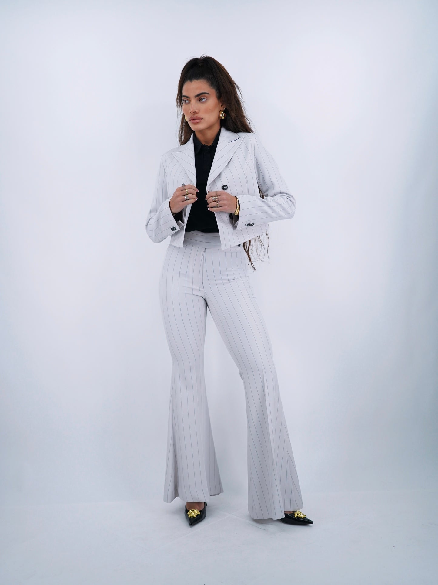 Giacca doppiopetto bianco gessato .