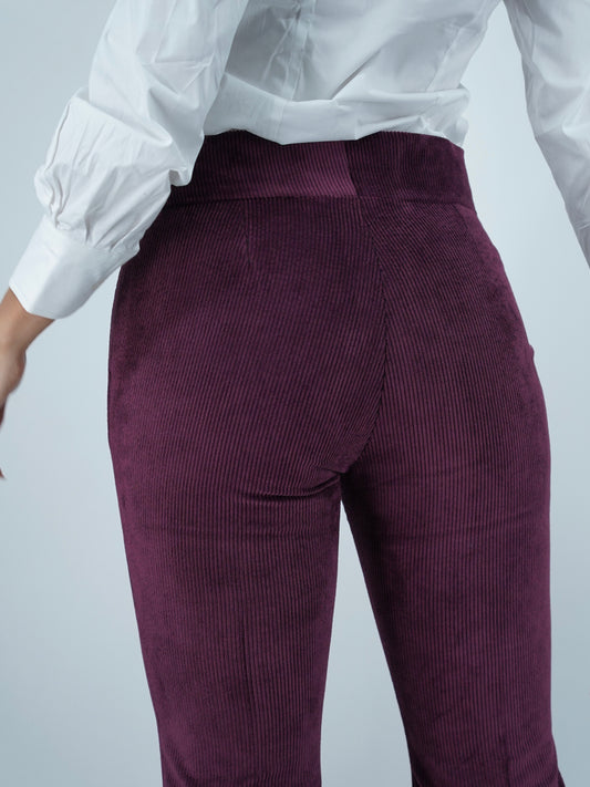 Pantalone a vita alta bordeaux a coste .
