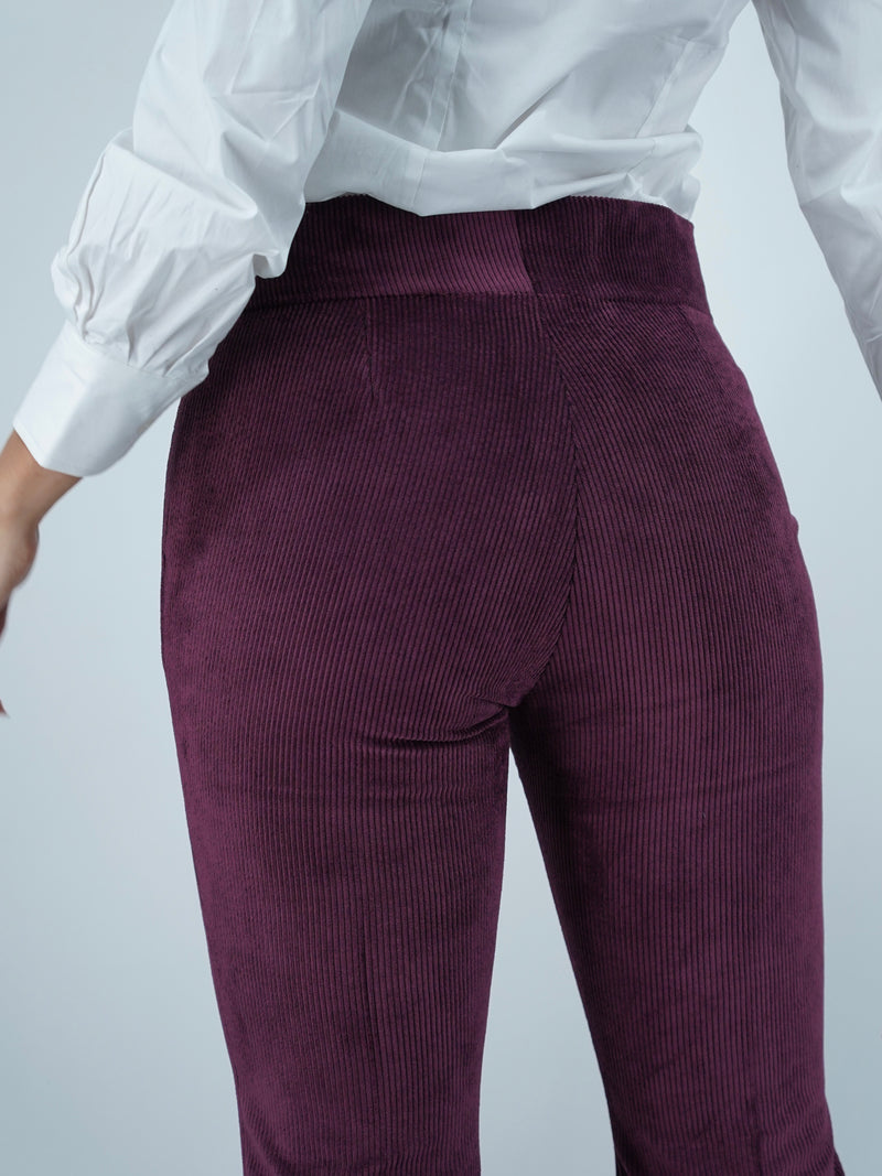 Pantalone a vita alta bordeaux a coste .