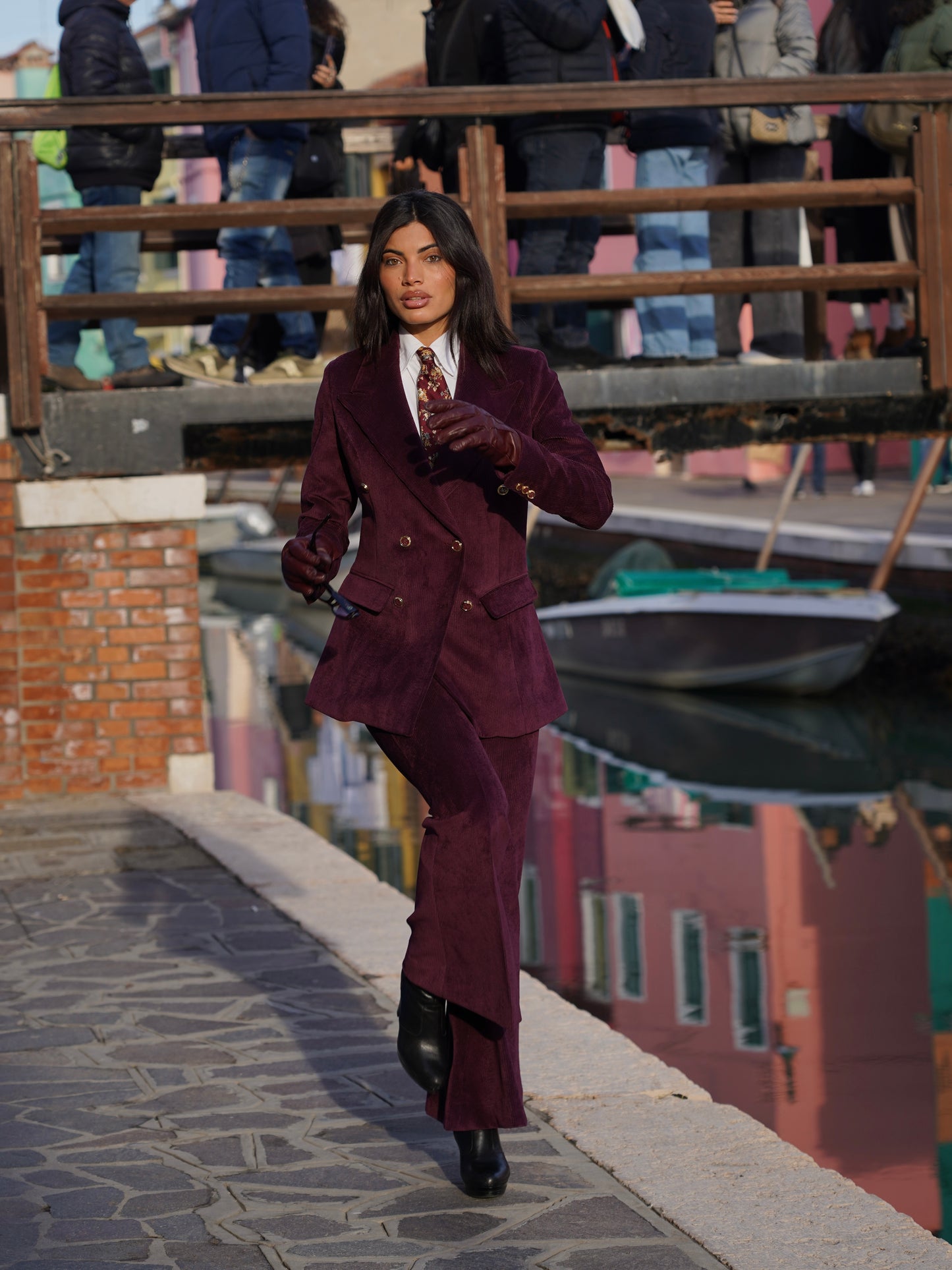 Giacca doppiopetto bordeaux velutto a coste