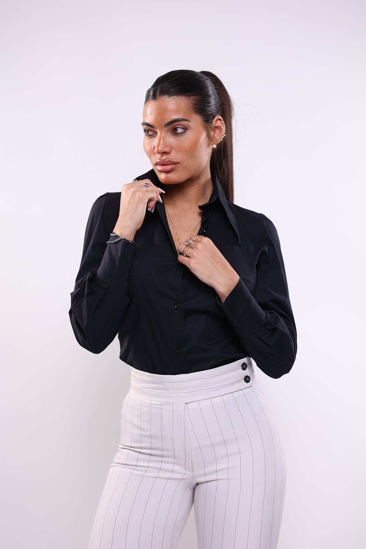 Camicia mory collo a vela nero