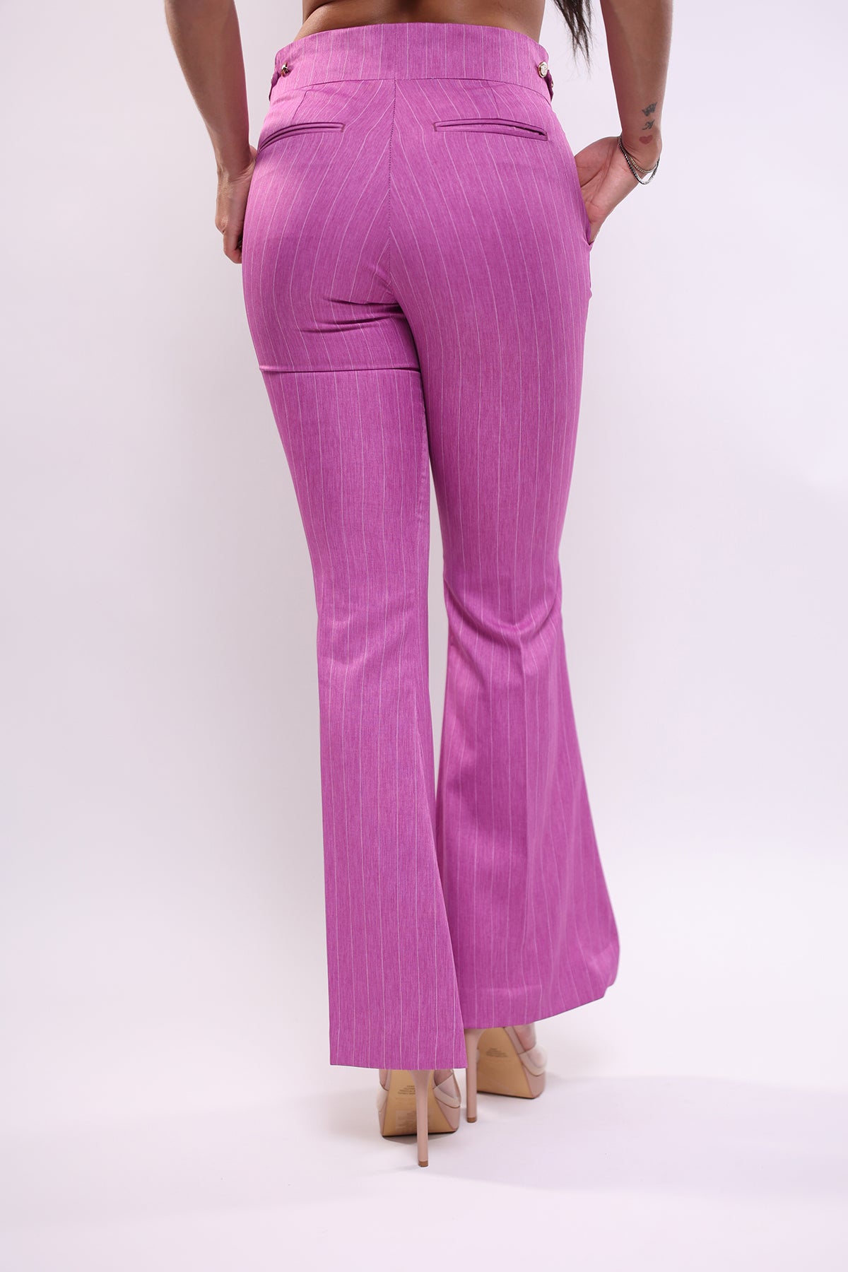 Pantalone rosa fucsia gessato a zampa