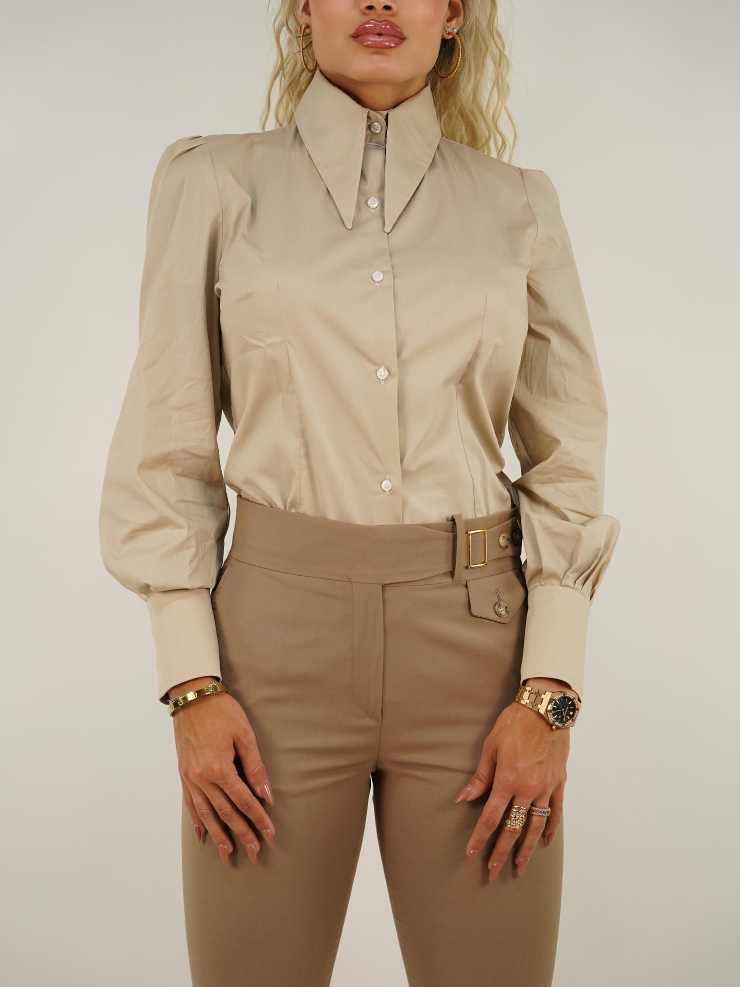 Camicia mory collo a vela beige