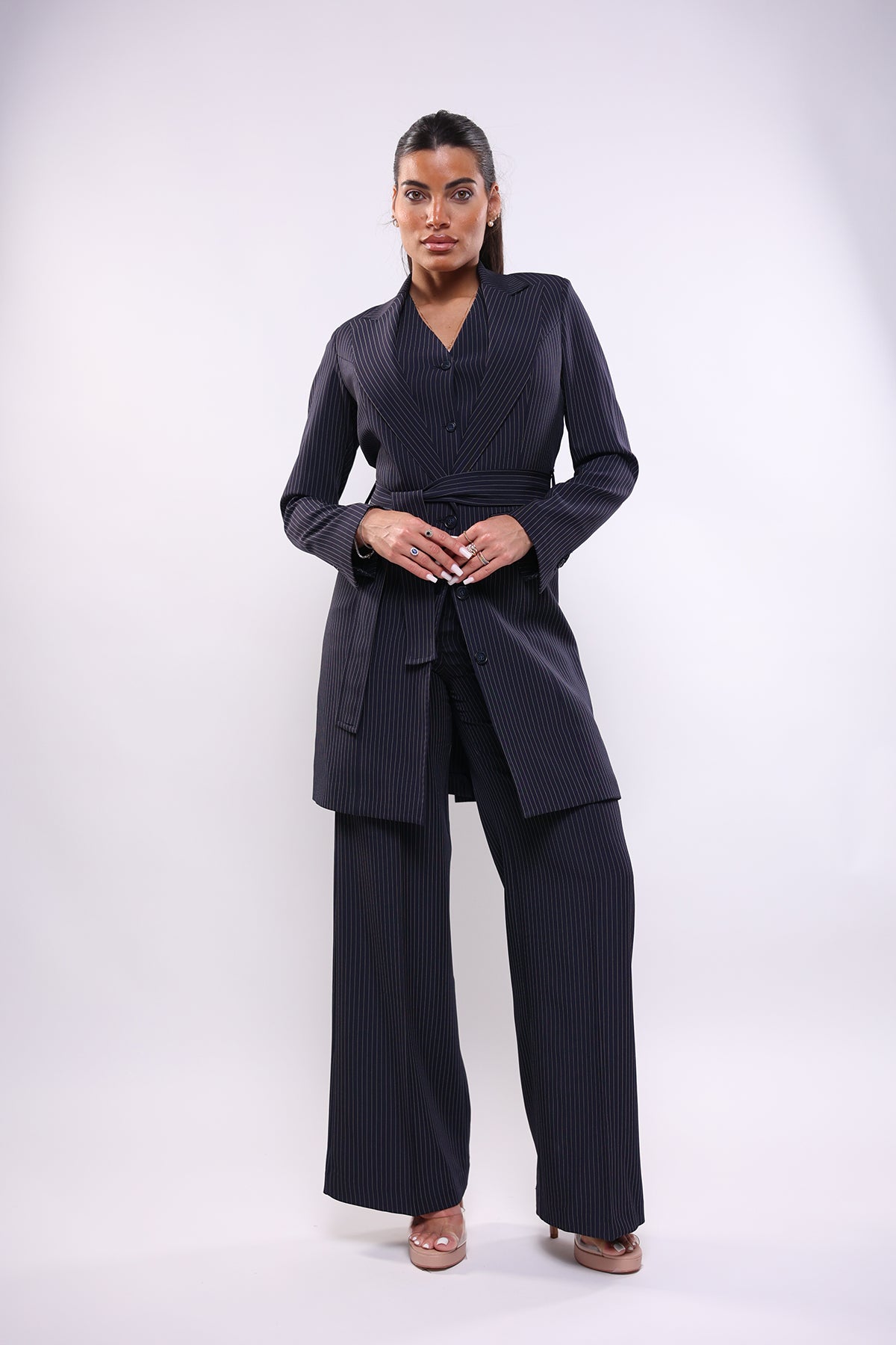 Gilet dopiopetto blu gessato