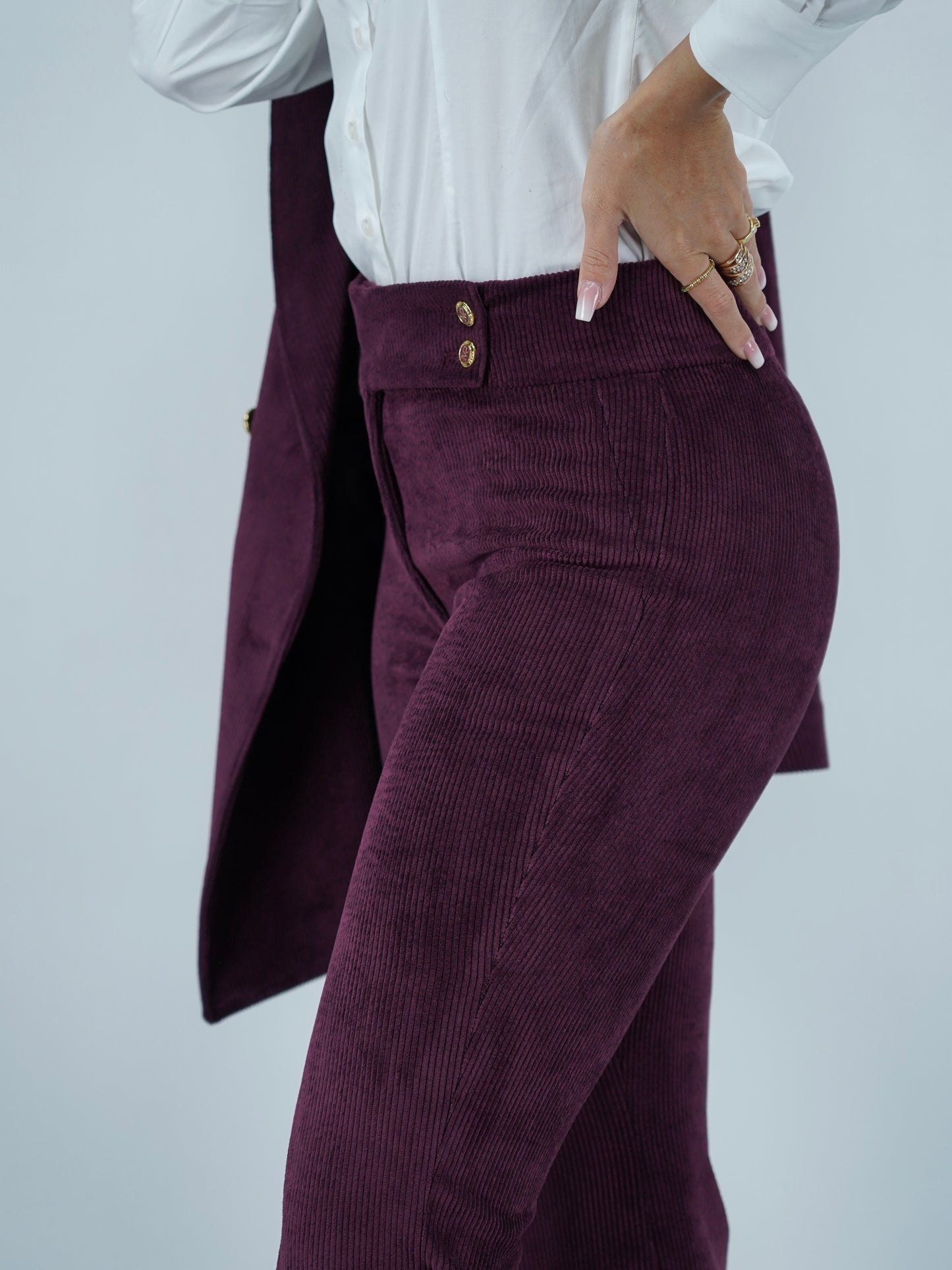 Pantalone a vita alta bordeaux a coste .