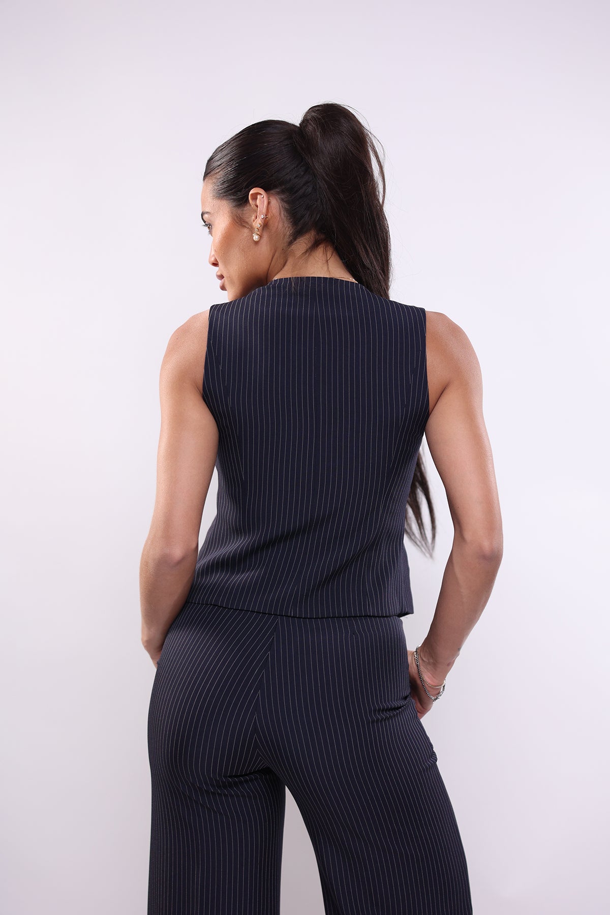 Gilet dopiopetto blu gessato