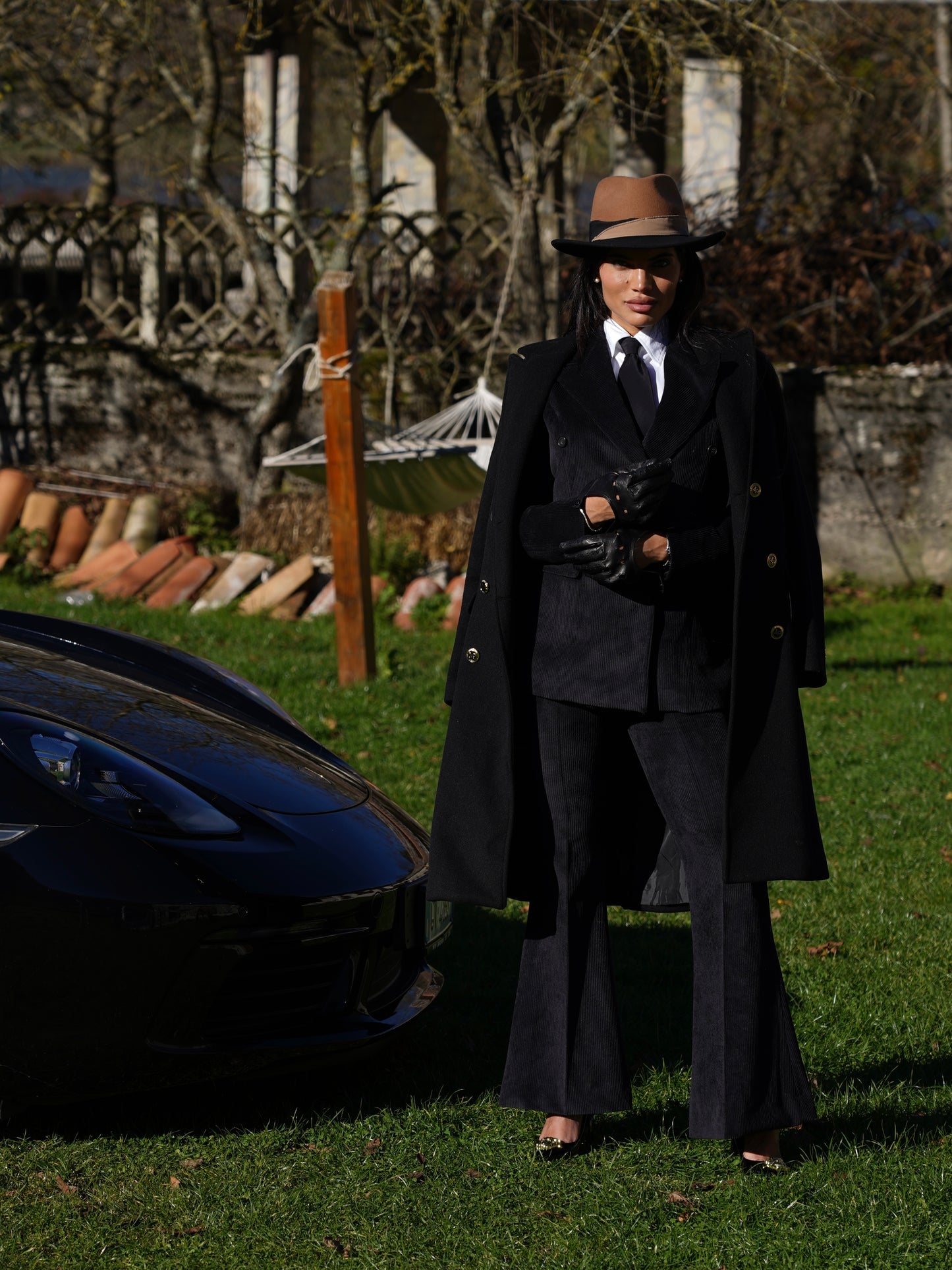 Giacca doppiopetto veluto nero a coste