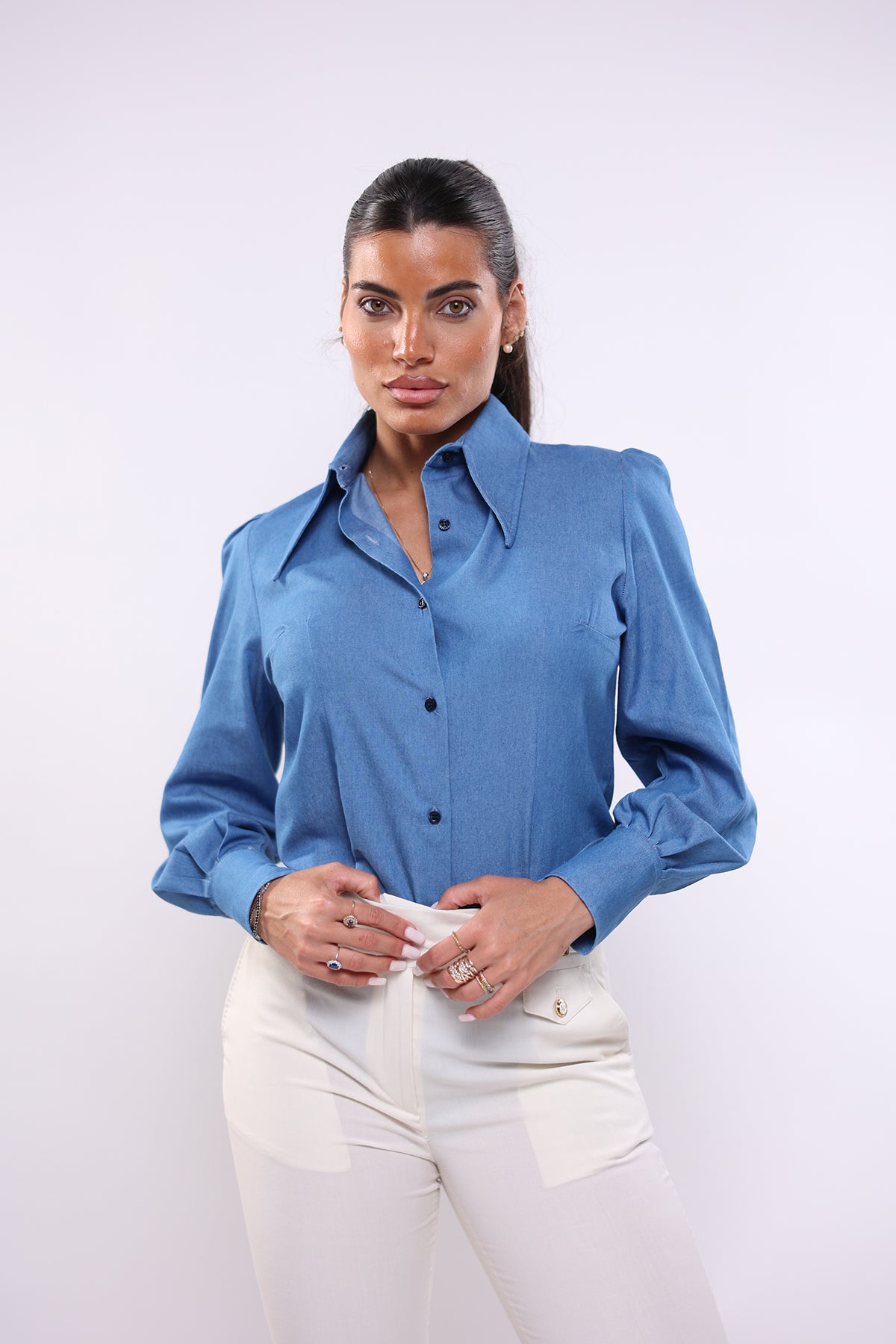 Camicia mory collo a vela blu jeans