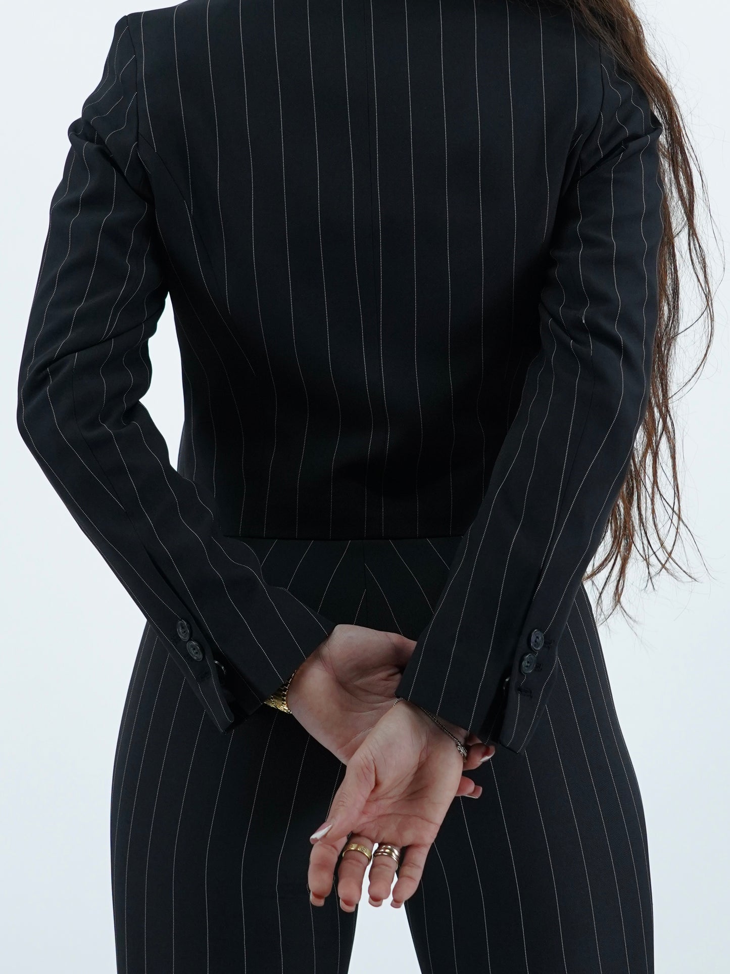 Giacca doppiopetto nero gessato .