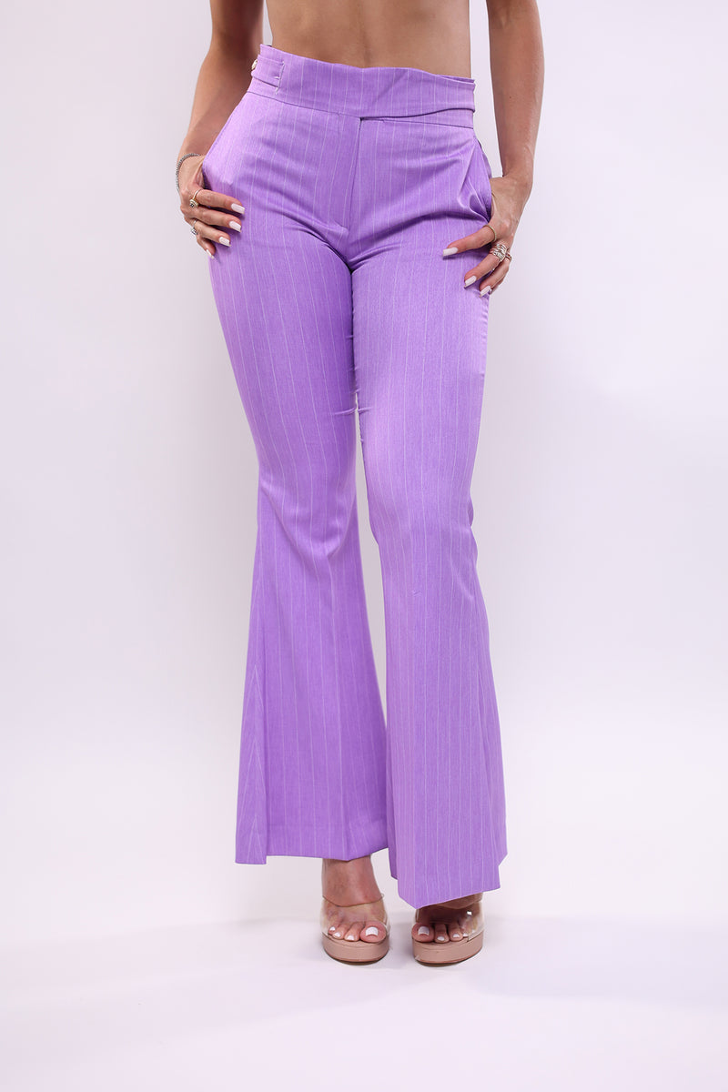 Pantalone a zampa lilla gessato