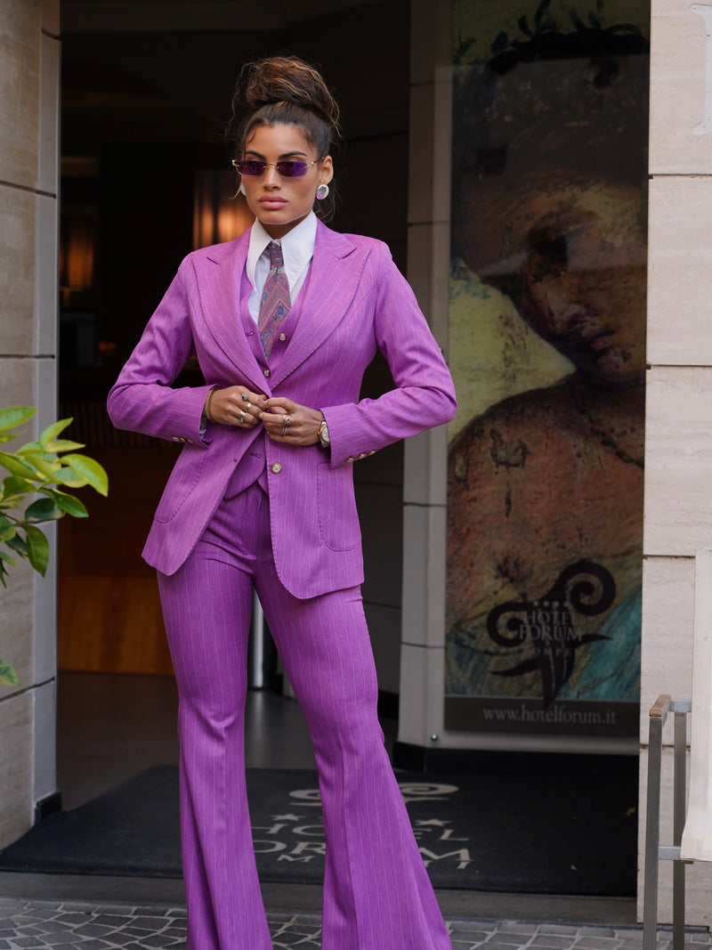 Pantalone rosa fucsia gessato a zampa