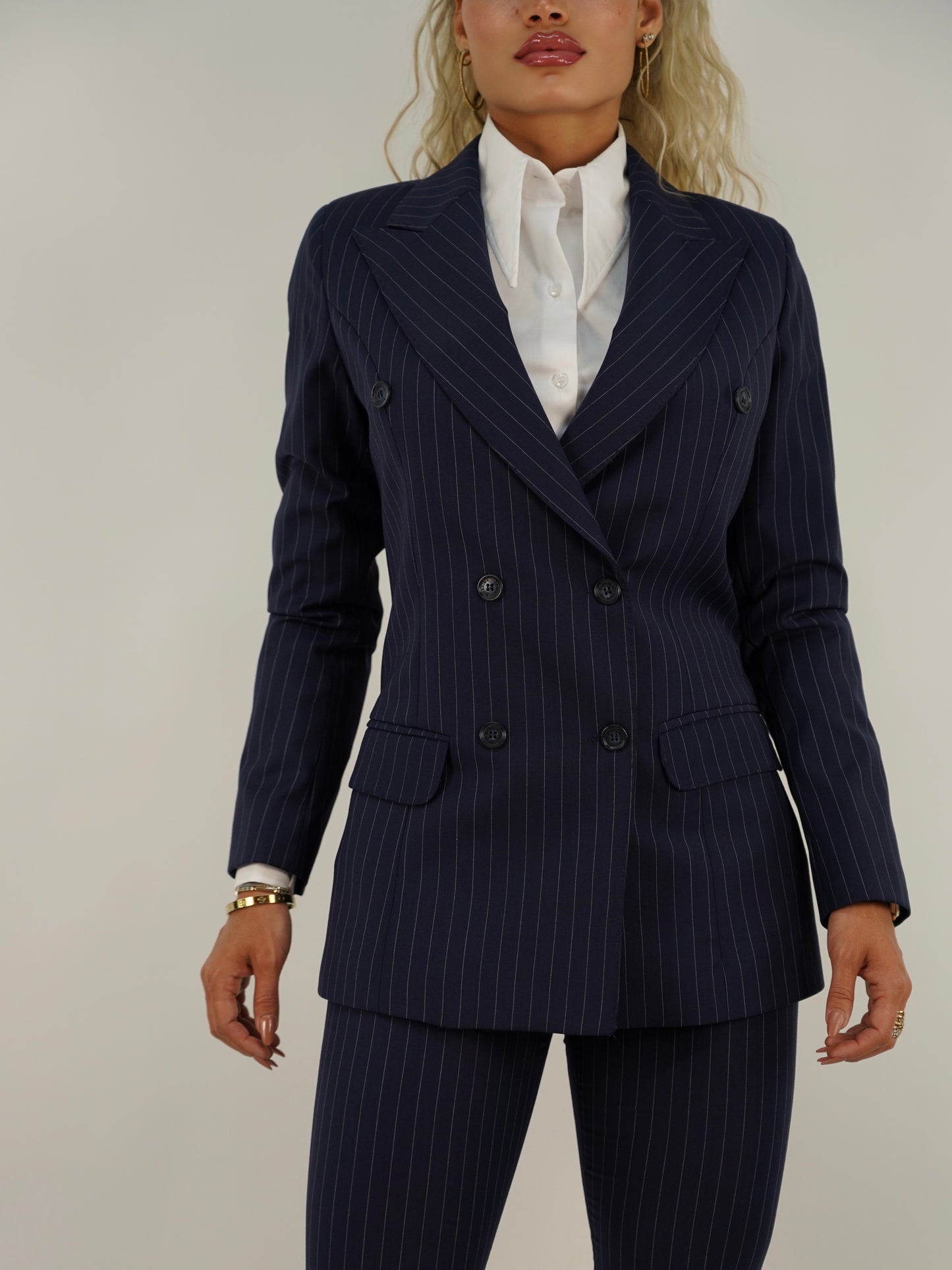 Giacca dopiopetto blu gessato