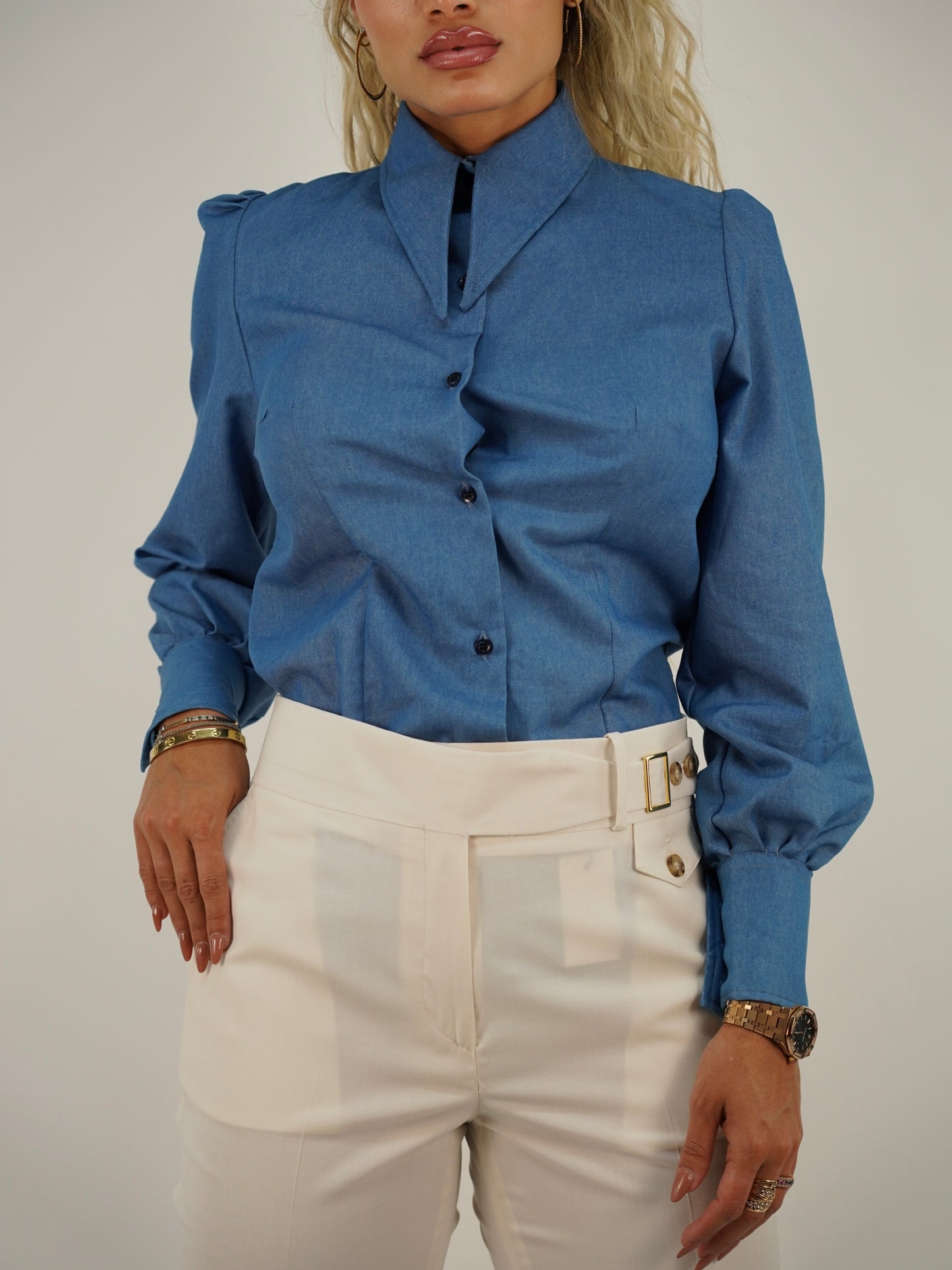 Camicia mory collo a vela blu jeans