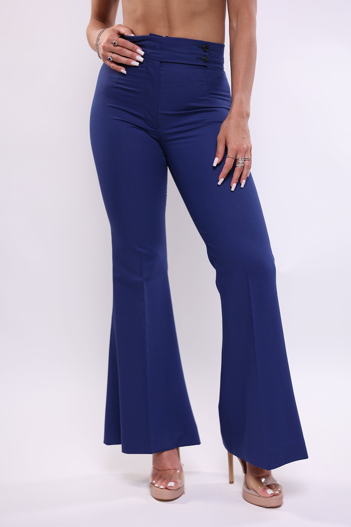 Pantalone azzurro oltremare a vita alta