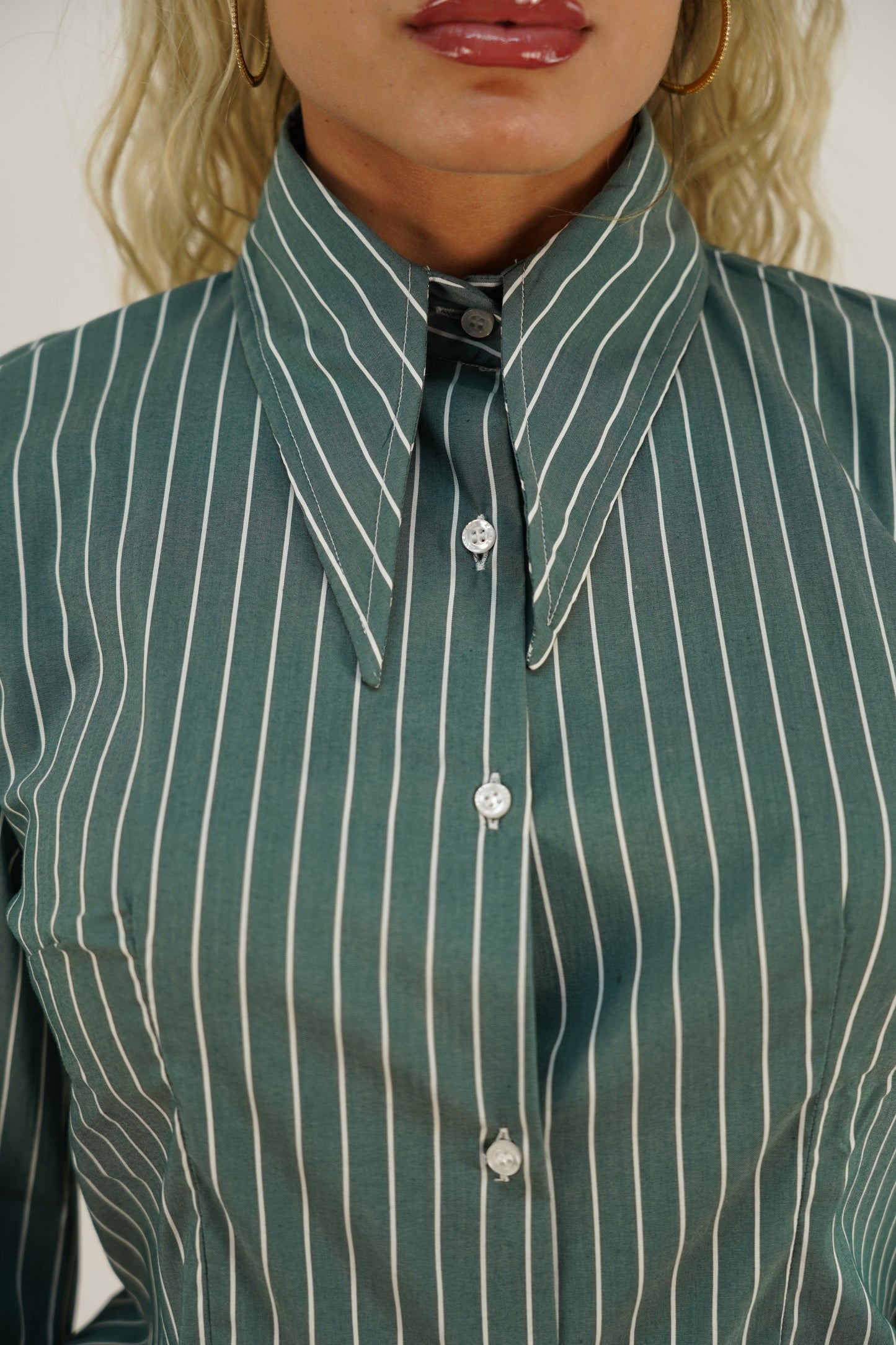 Camicia mory collo a vela verde rigato