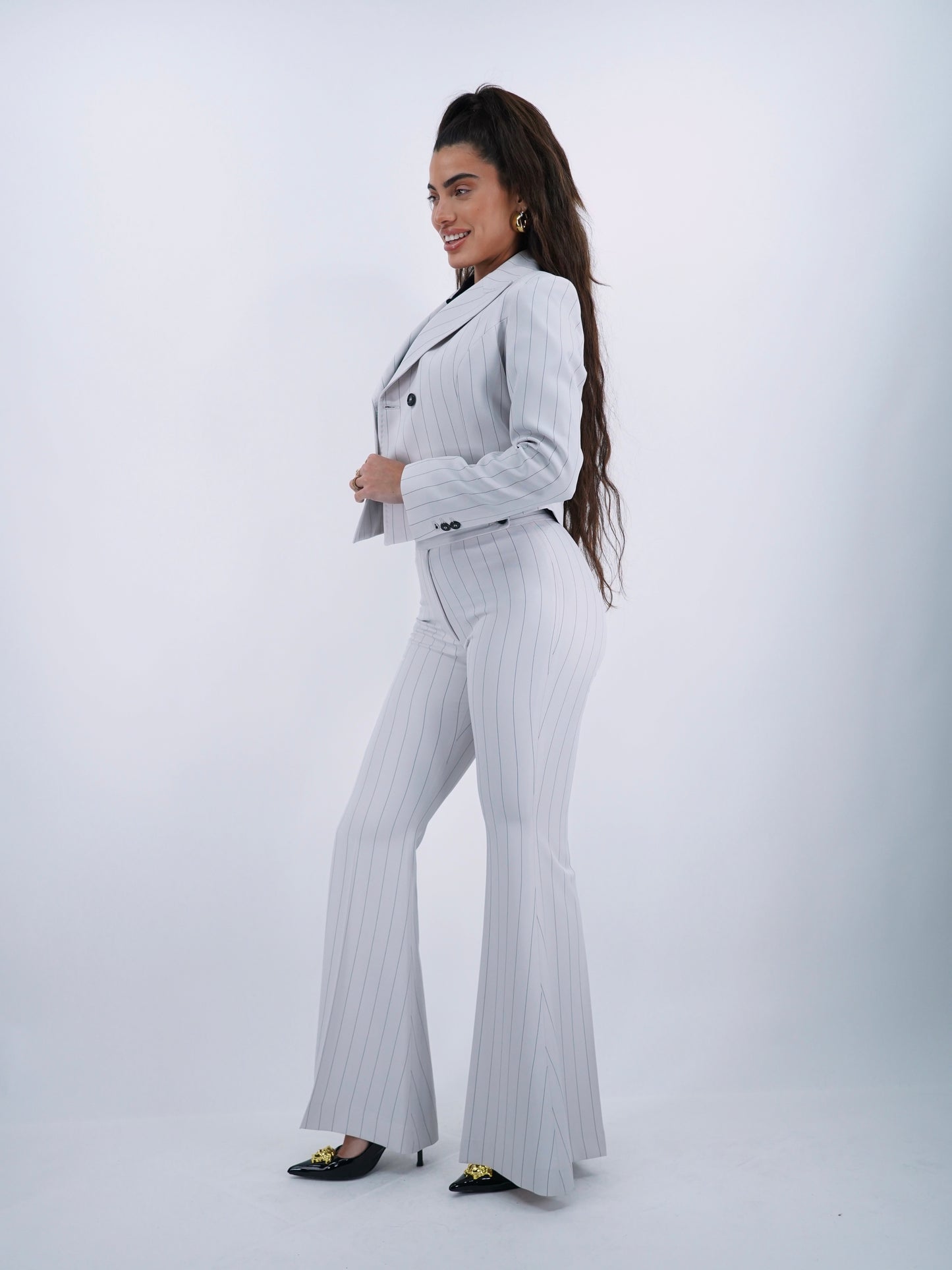 Giacca doppiopetto bianco gessato .