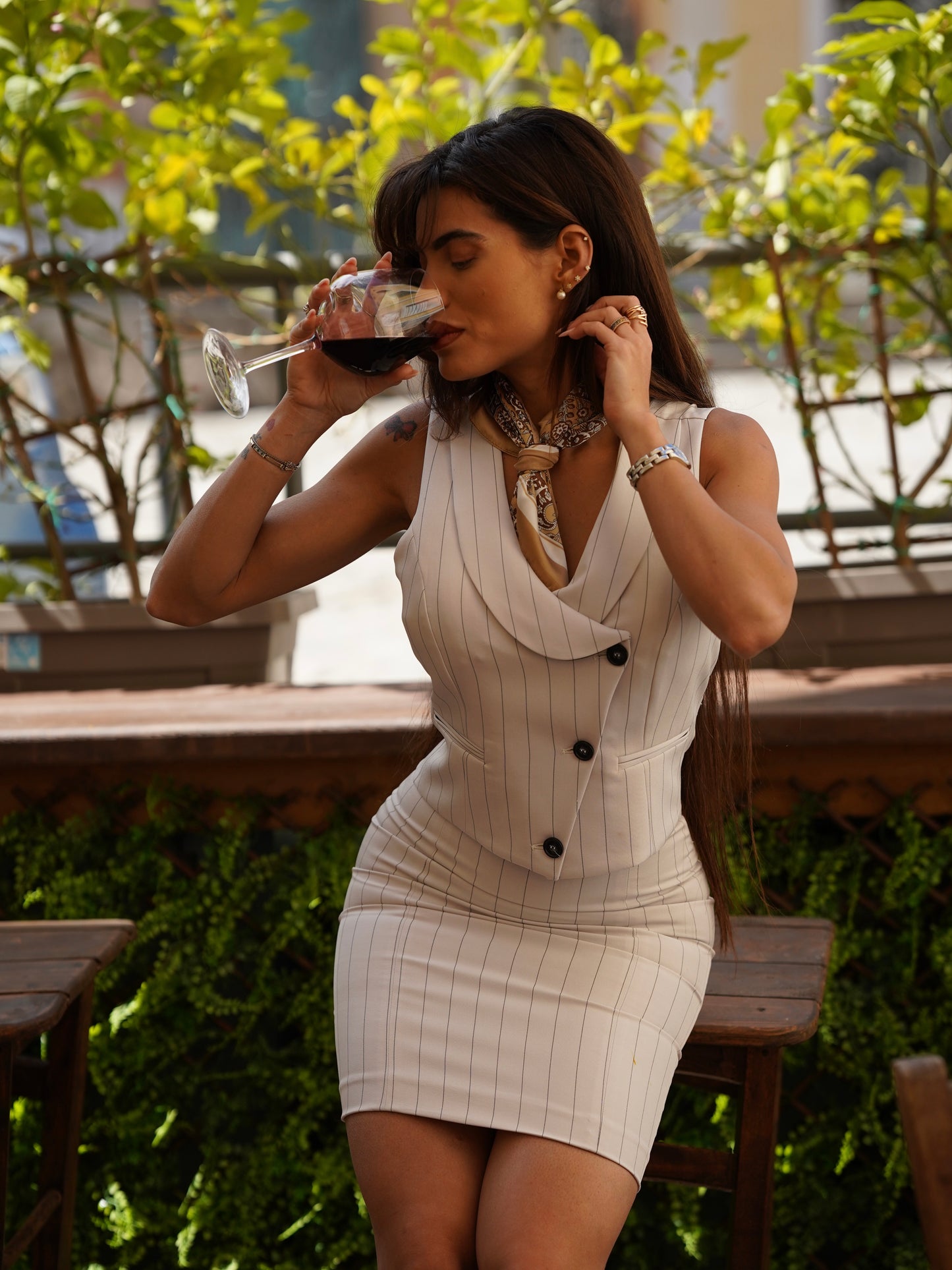 Gilet doppiopetto bianco gessato