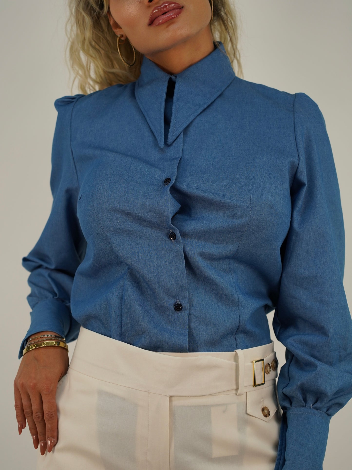 Camicia mory collo a vela blu jeans