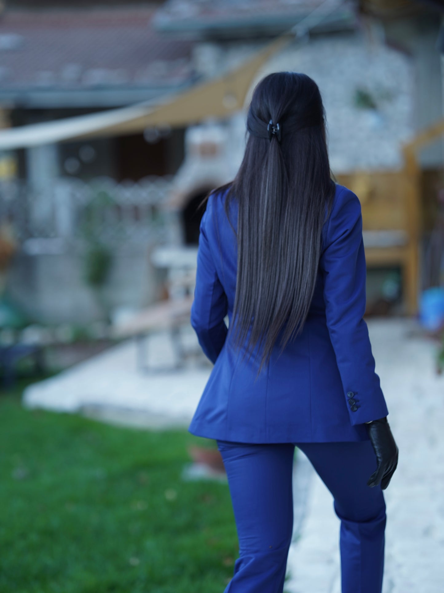 Pantalone azzurro oltremare a vita alta