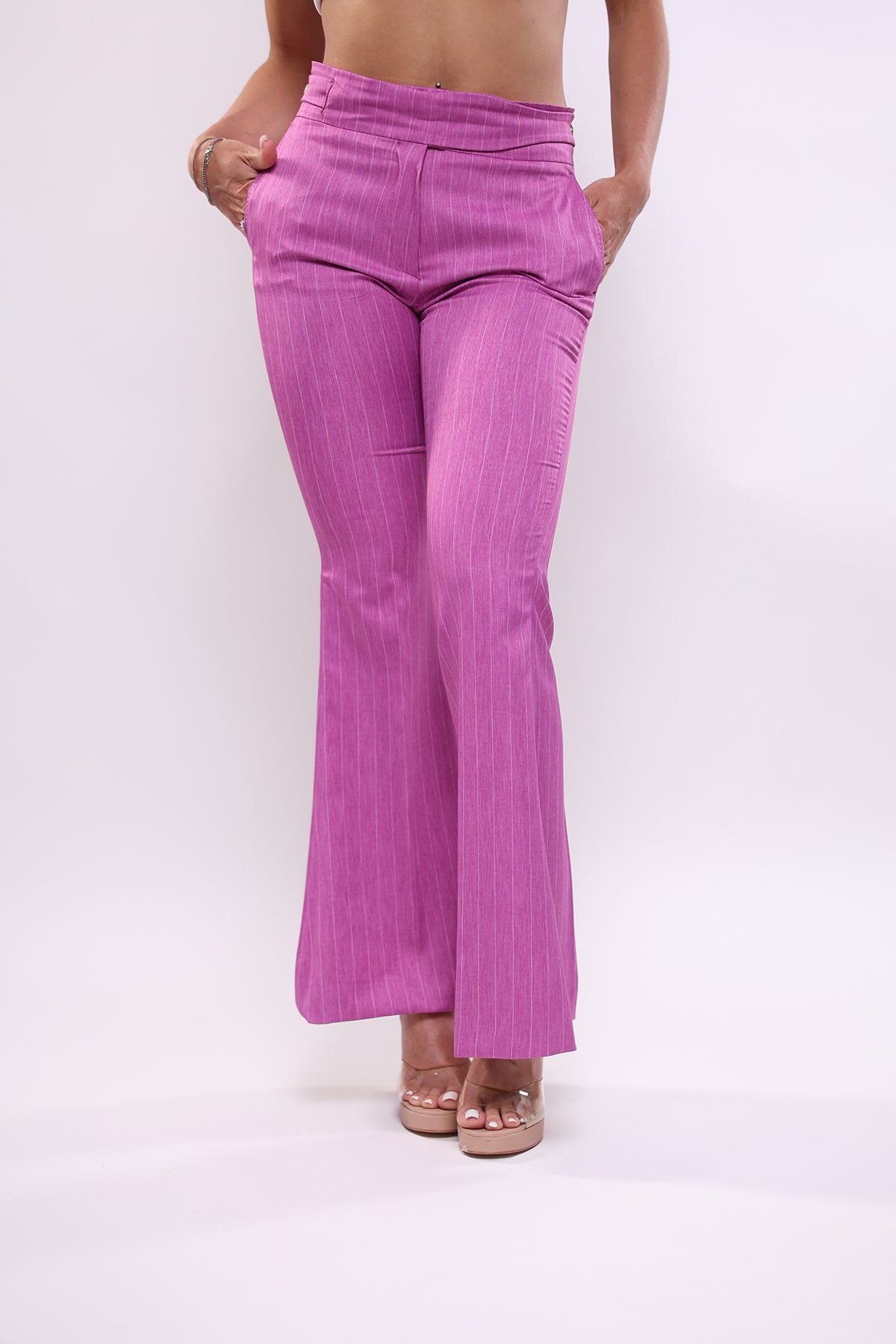 Pantalone rosa fucsia gessato a zampa
