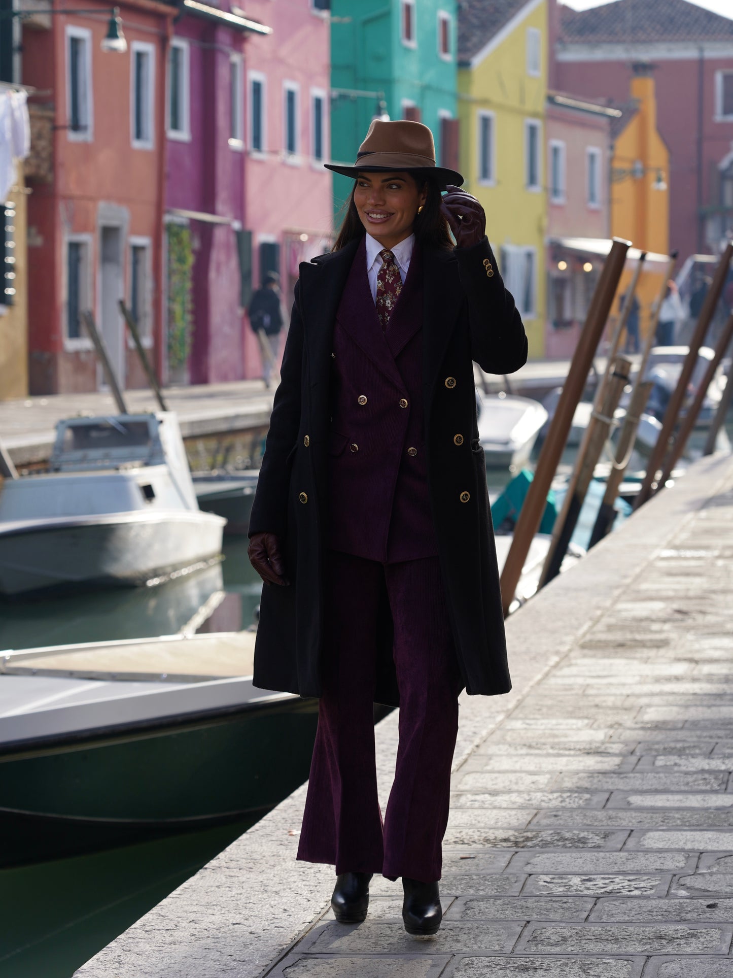 Giacca doppiopetto bordeaux velutto a coste