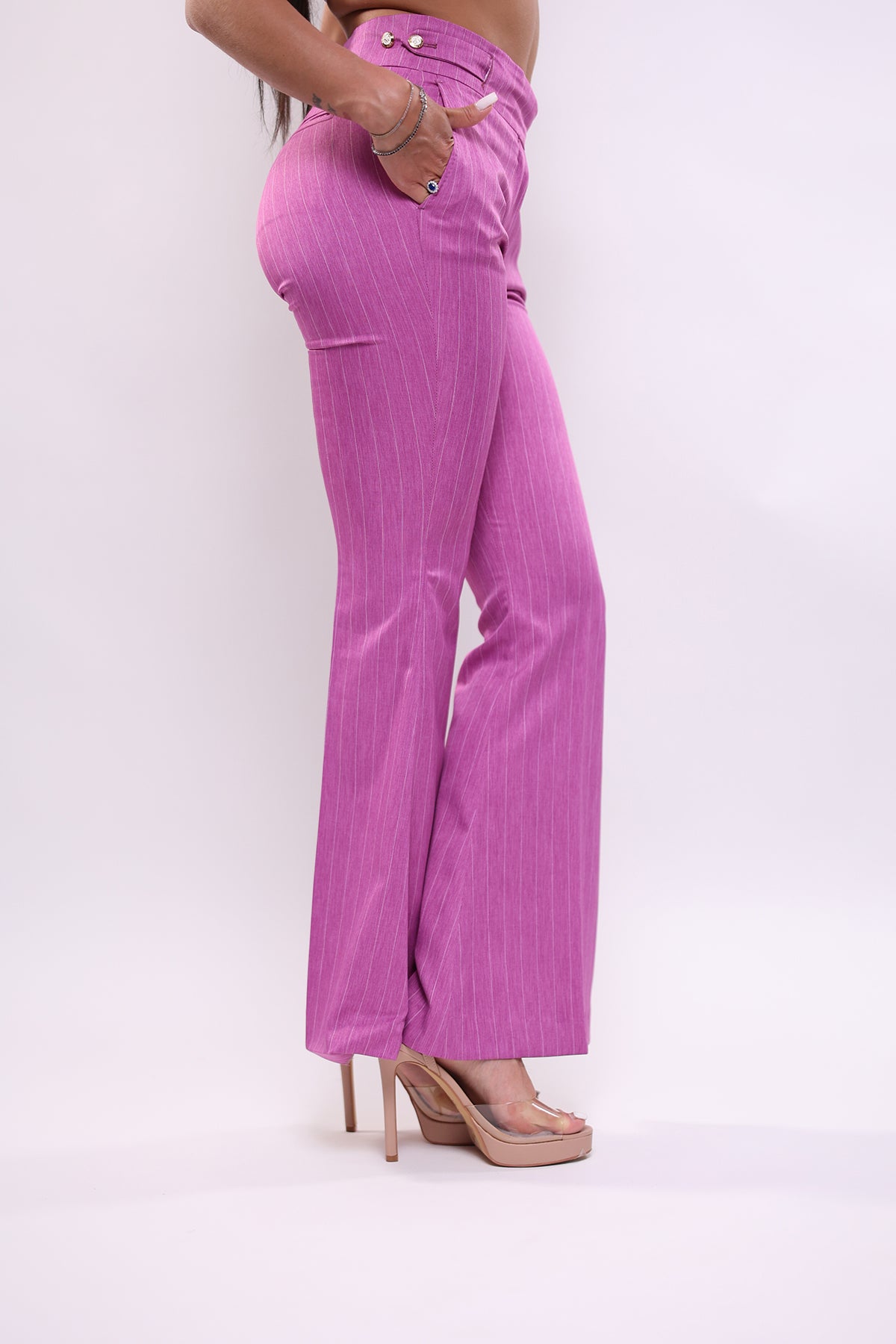 Pantalone rosa fucsia gessato a zampa